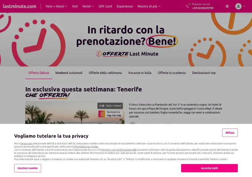 Schermata della pagina offerta di Lastminute.com
