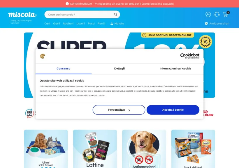 Schermata della pagina offerta di Miscota