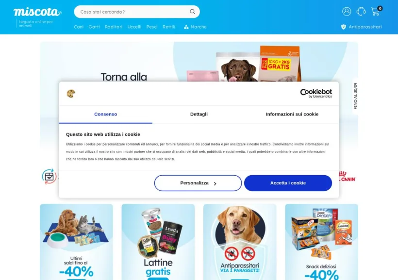 Schermata della pagina offerta di Miscota