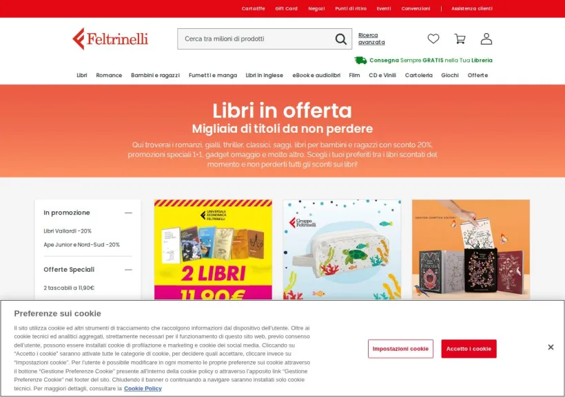 Schermata della pagina offerta di La Feltrinelli
