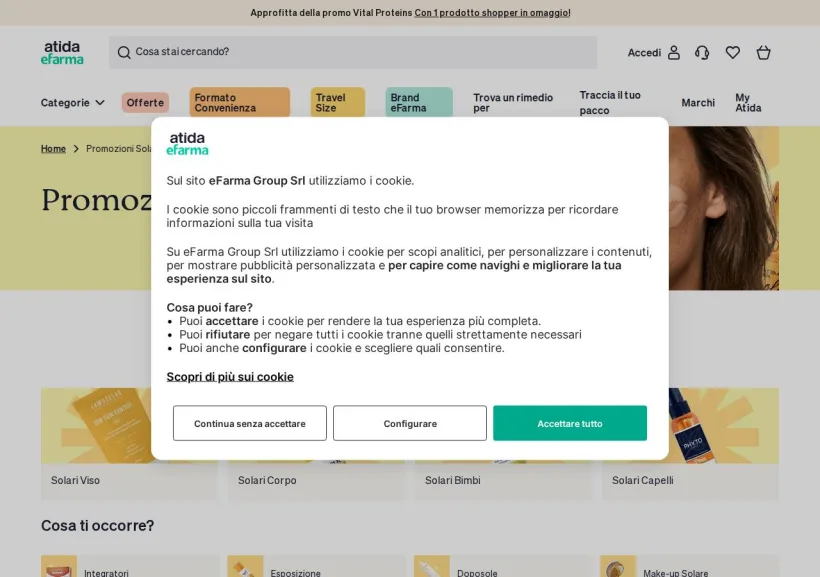 Schermata della pagina offerta di eFarma