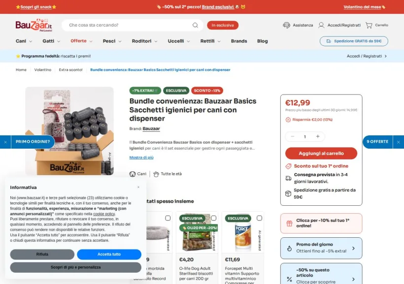 Schermata della pagina offerta di Bauzaar