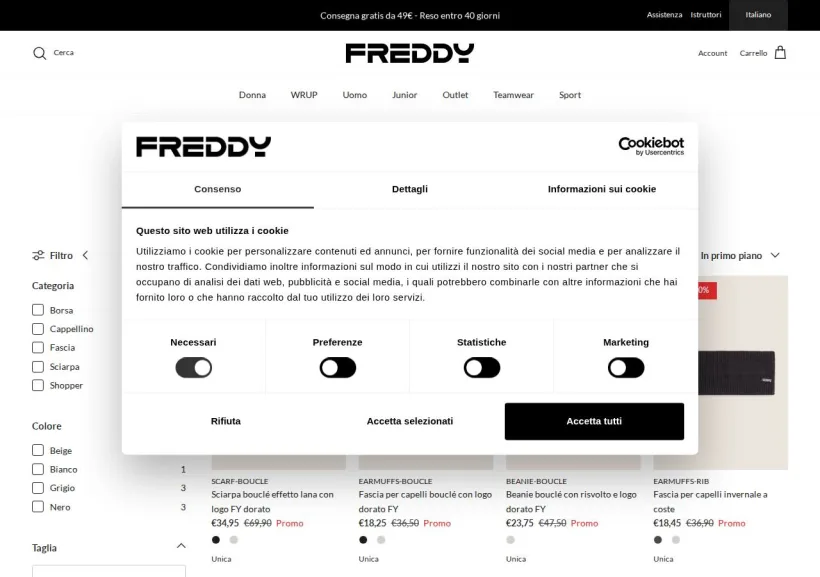 Schermata della pagina offerta di Freddy