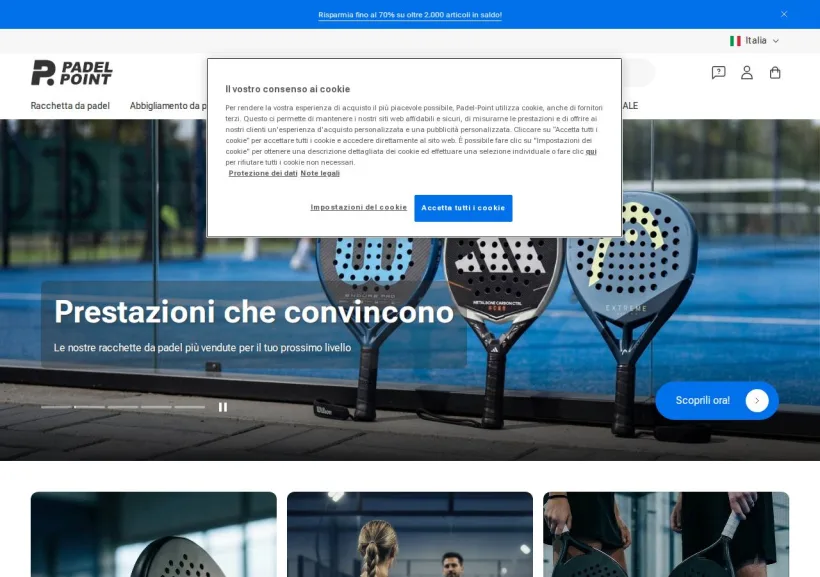 Schermata della pagina offerta di Padel-Point
