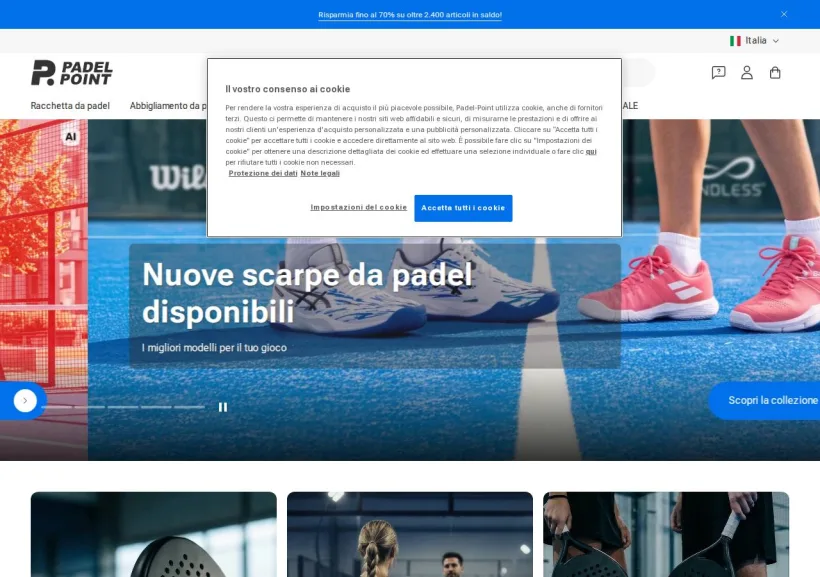 Schermata della pagina offerta di Padel-Point