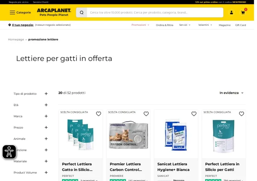 Schermata della pagina offerta di Arcaplanet