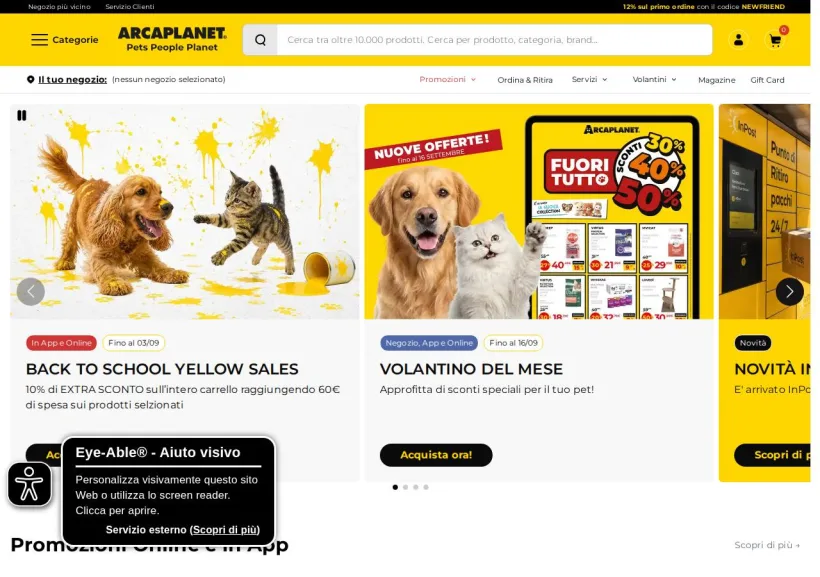 Schermata della pagina offerta di Arcaplanet
