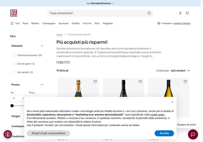 Schermata della pagina offerta di Bernabei