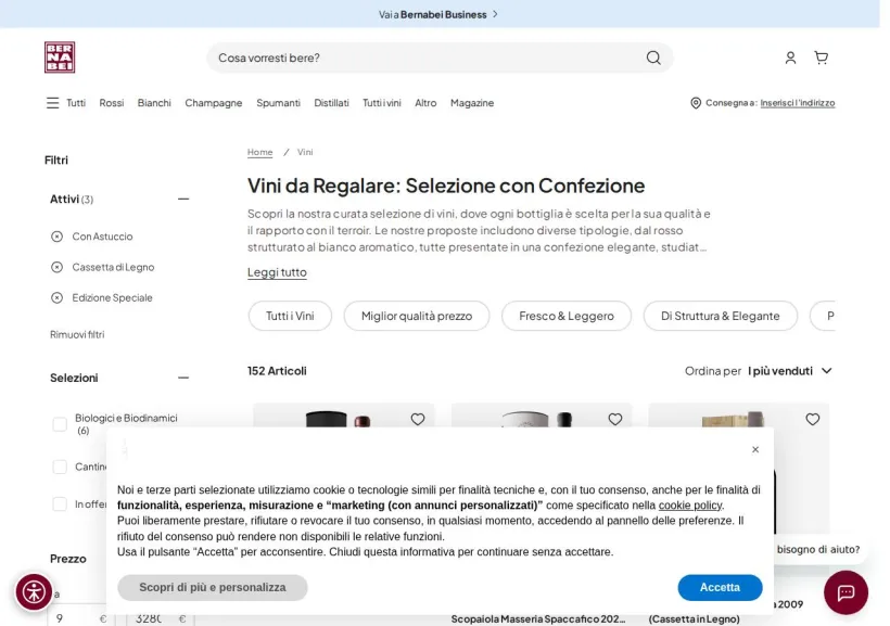 Schermata della pagina offerta di Bernabei