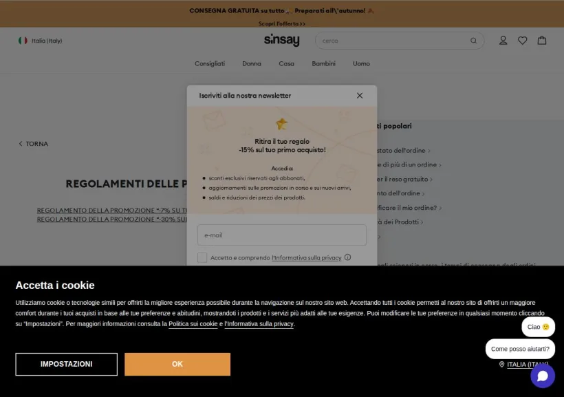 Schermata della pagina offerta di Sinsay