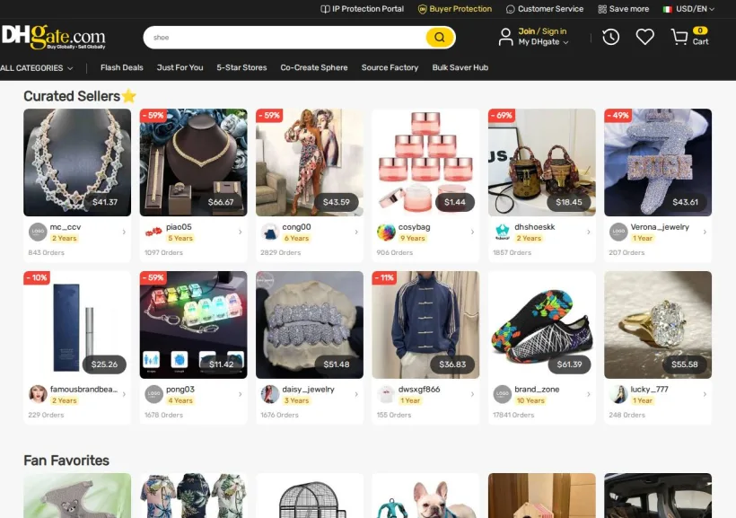 Schermata della pagina offerta di DHgate