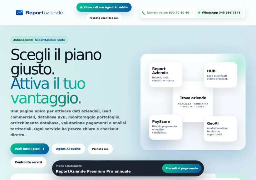 Schermata della pagina offerta di Reportaziende