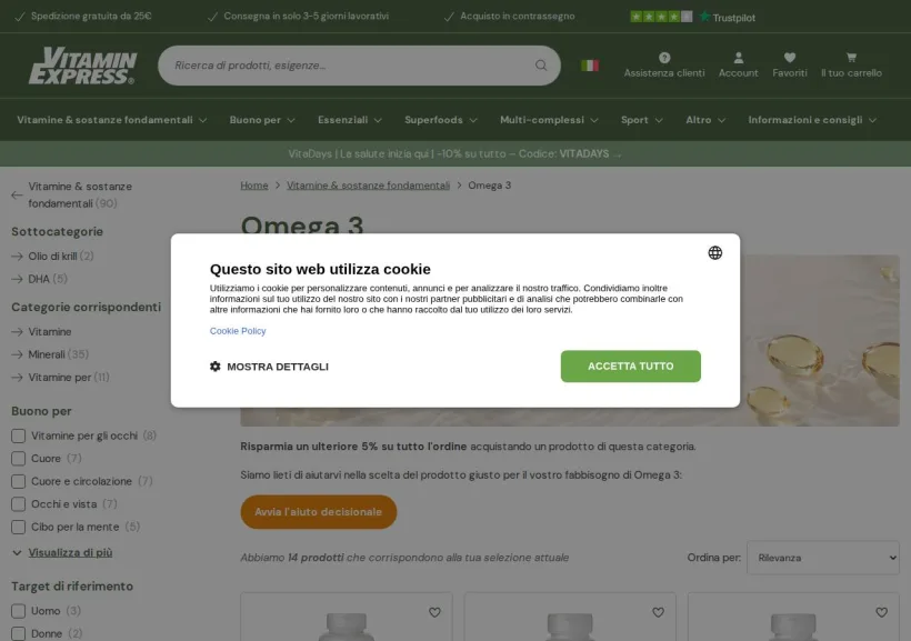 Schermata della pagina offerta di Vitamin Express