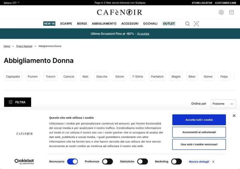 Schermata della pagina offerta di CafèNoir 