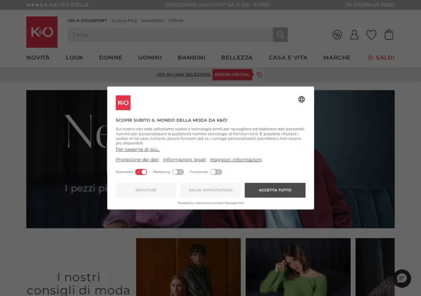 Schermata della pagina offerta di Kastner & Öhler