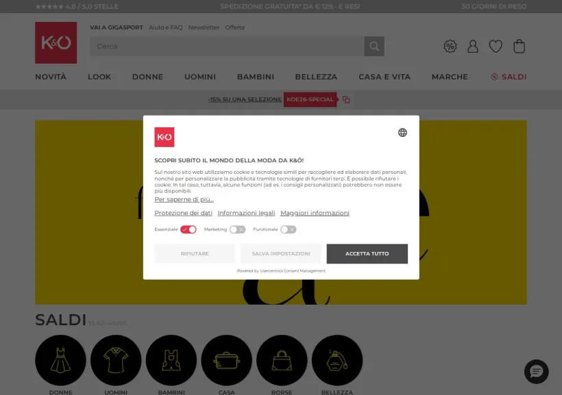 Schermata della pagina offerta di Kastner & Öhler