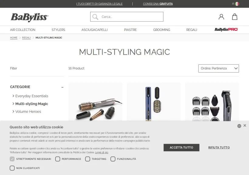 Schermata della pagina offerta di BaByliss