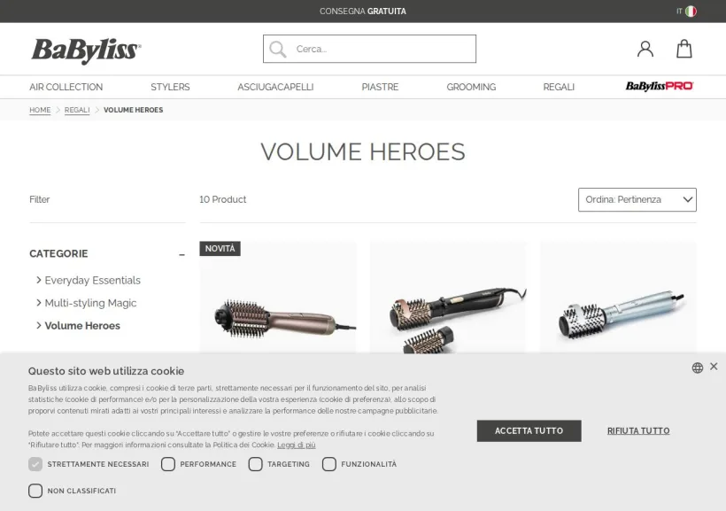 Schermata della pagina offerta di BaByliss