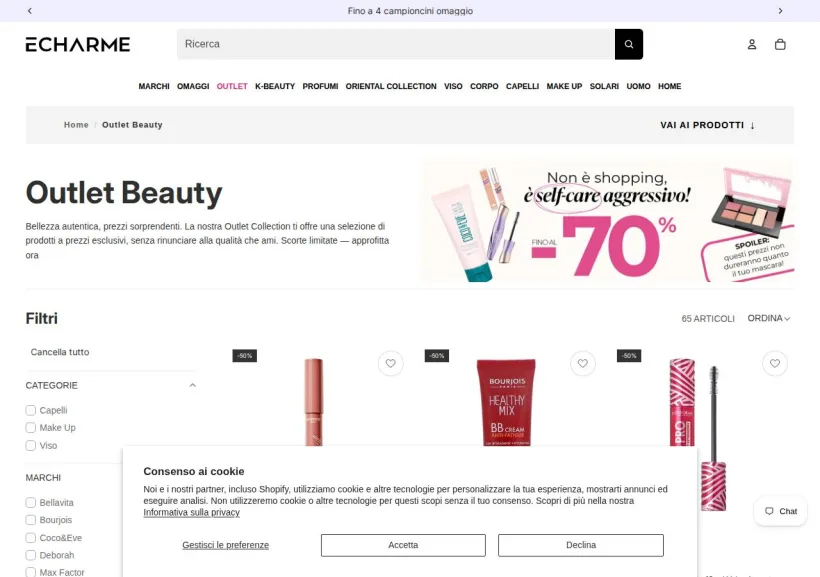 Schermata della pagina offerta di Echarme