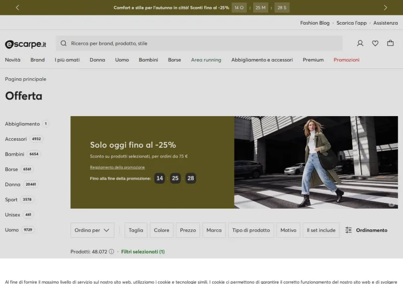 Schermata della pagina offerta di Escarpe.it
