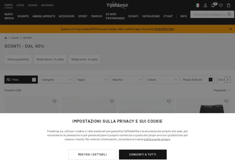 Schermata della pagina offerta di Footshop