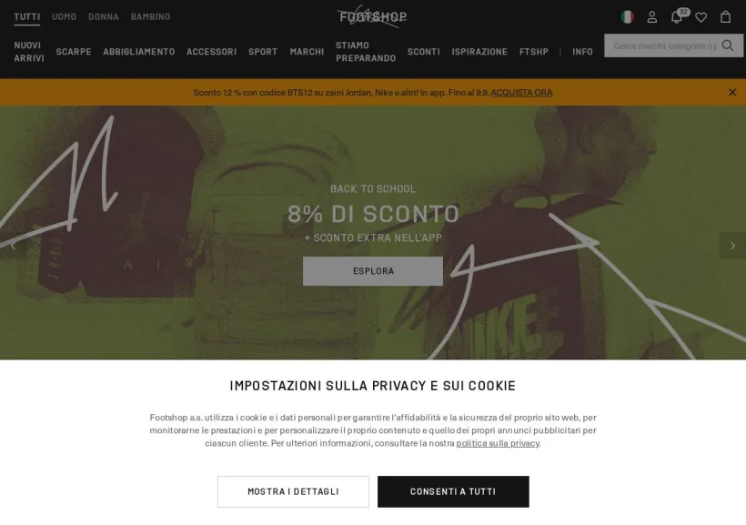 Schermata della pagina offerta di Footshop