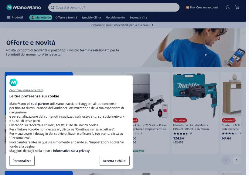 Schermata della pagina offerta di ManoMano