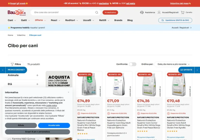 Schermata della pagina offerta di Bauzaar