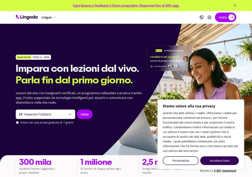 Schermata della pagina offerta di Lingoda