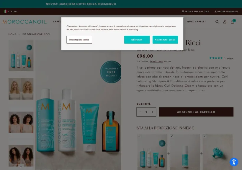 Schermata della pagina offerta di Moroccanoil
