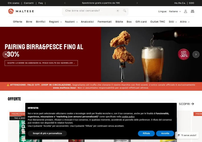 Schermata della pagina offerta di Maltese