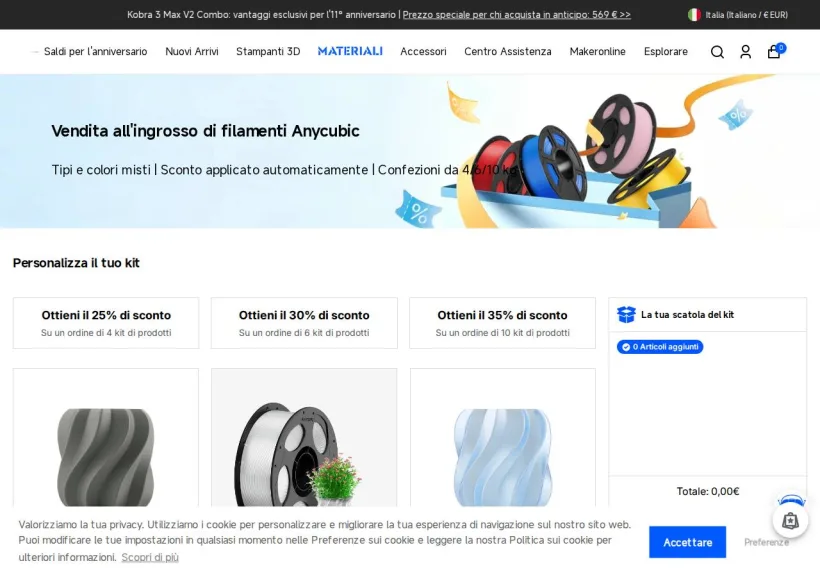 Schermata della pagina offerta di Anycubic