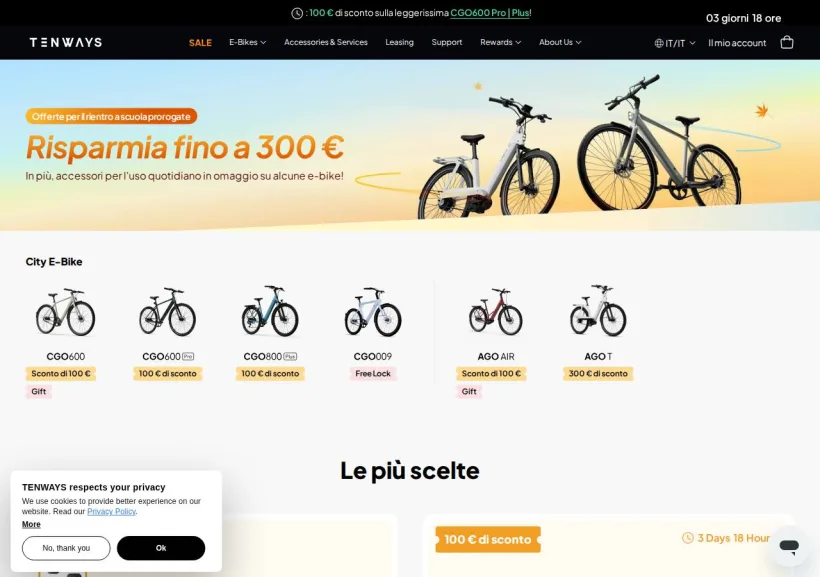 Schermata della pagina offerta di Tenways