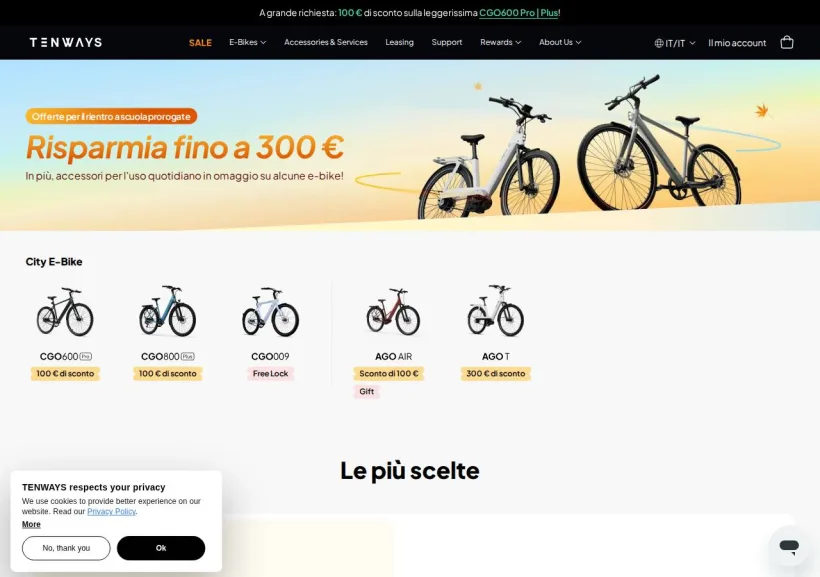 Schermata della pagina offerta di Tenways