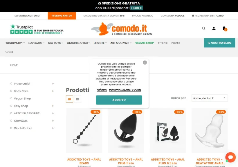 Schermata della pagina offerta di Comodo.it - Il portale dei preservativi