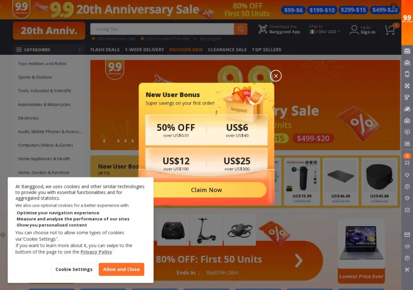 Schermata della pagina offerta di Banggood