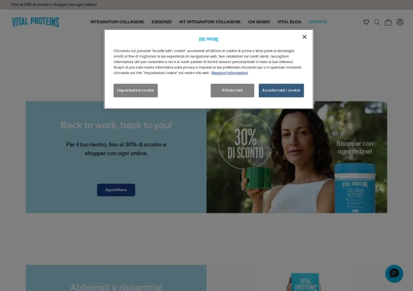 Schermata della pagina offerta di Vital Proteins