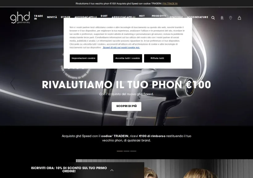Schermata della pagina offerta di GHD
