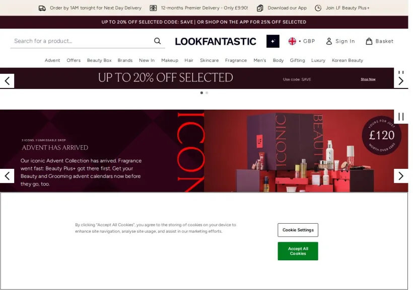 Schermata della pagina offerta di Look Fantastic