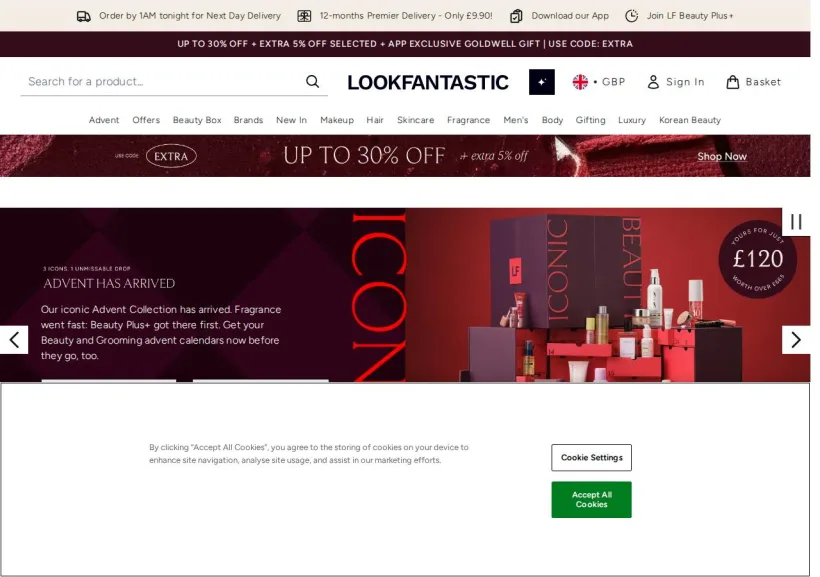 Schermata della pagina offerta di Look Fantastic