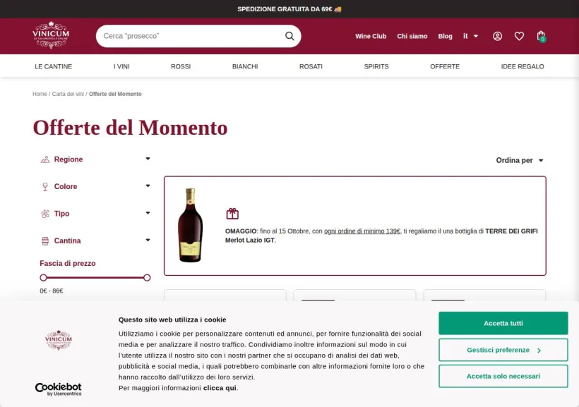 Schermata della pagina offerta di Vinicum