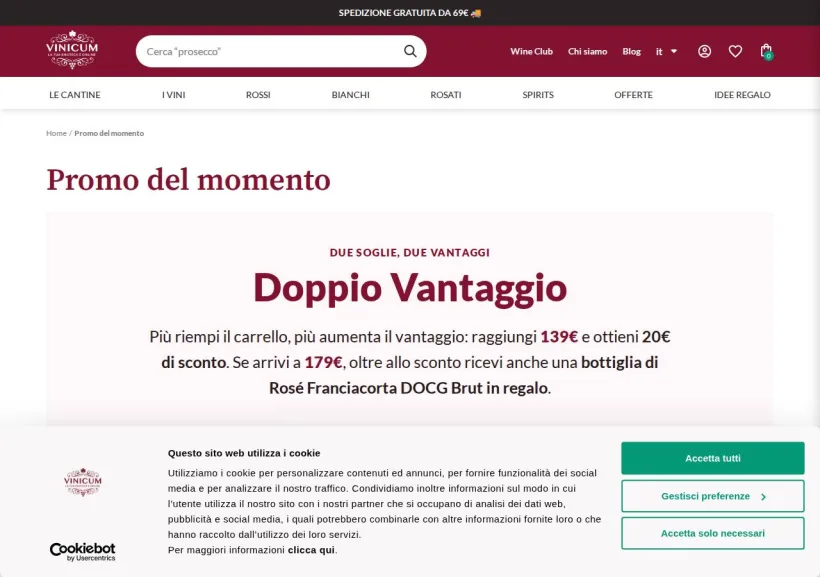 Schermata della pagina offerta di Vinicum