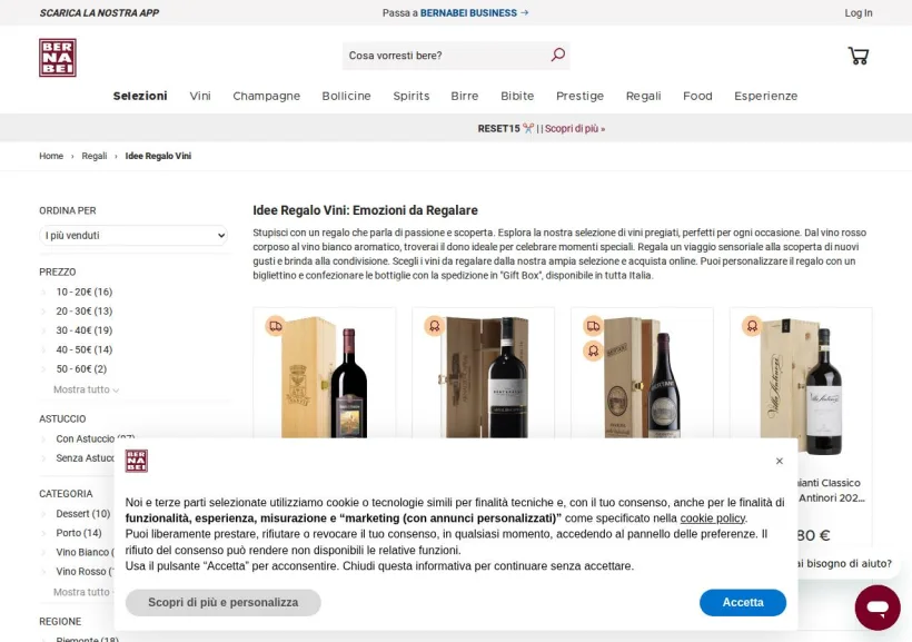 Schermata della pagina offerta di Bernabei