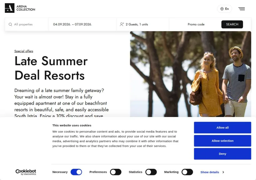 Schermata della pagina offerta di Arena Hotel