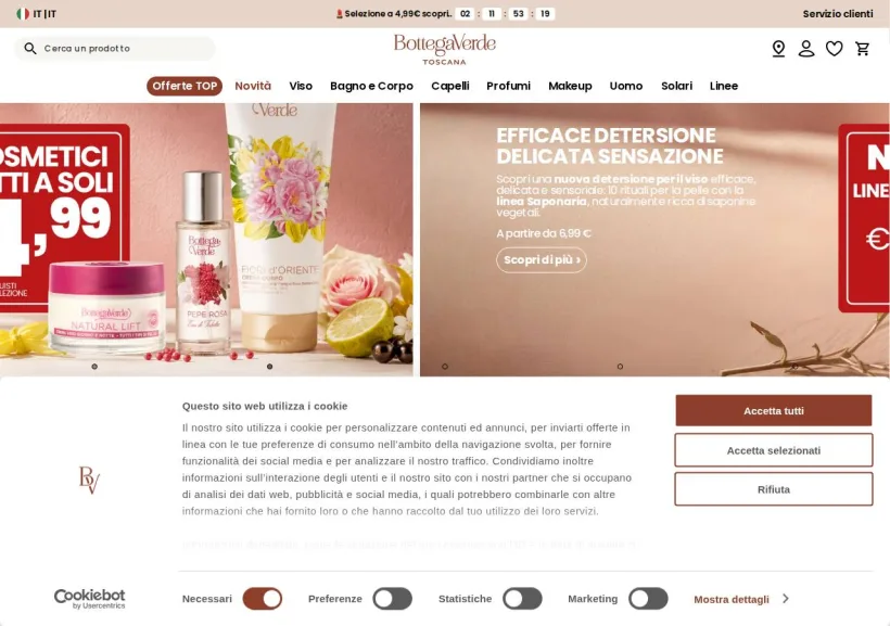 Schermata della pagina offerta di BottegaVerde