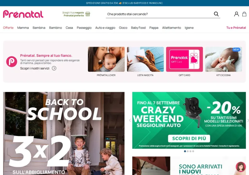 Schermata della pagina offerta di Prenatal