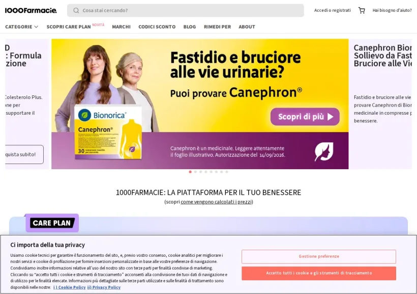 Schermata della pagina offerta di 1000Farmacie
