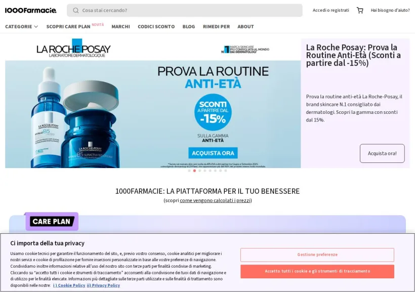 Schermata della pagina offerta di 1000Farmacie