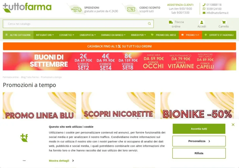 Schermata della pagina offerta di Tuttofarma