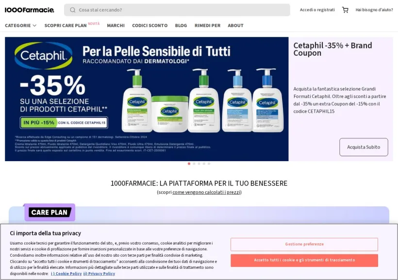 Schermata della pagina offerta di 1000Farmacie